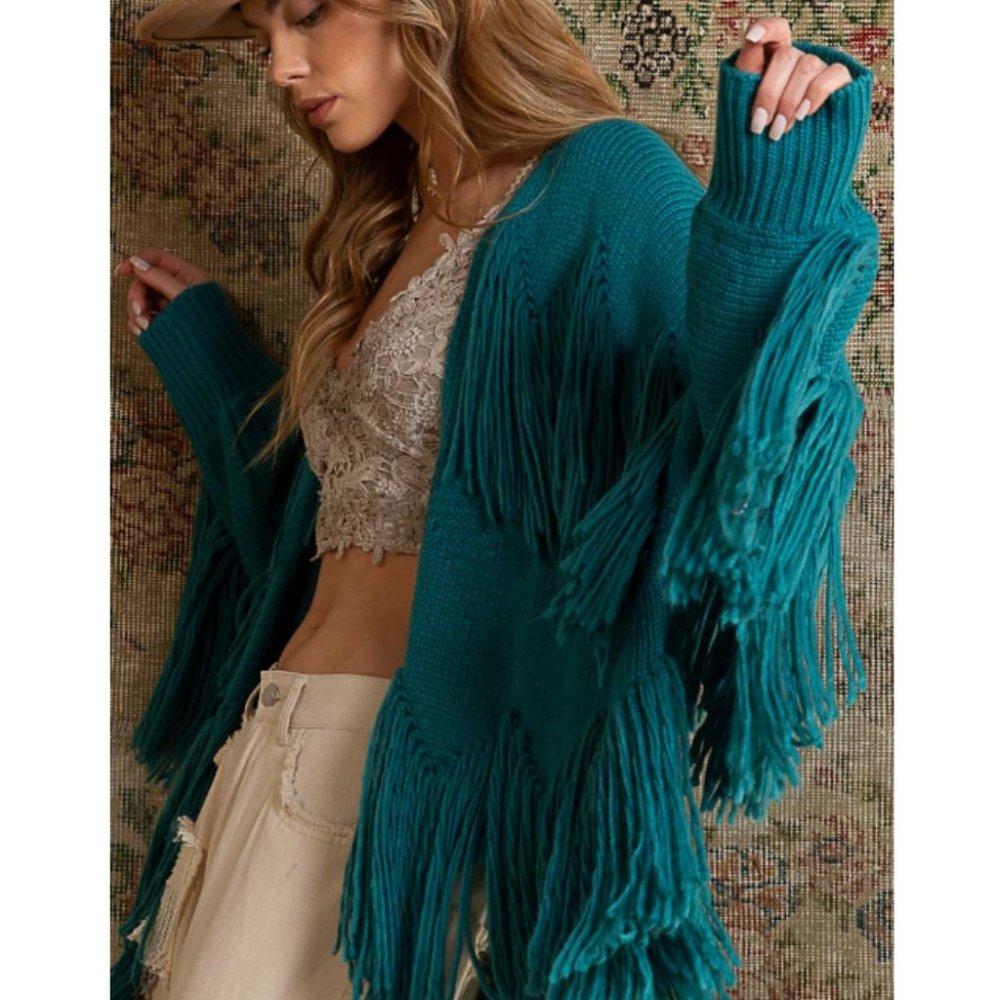 69165 POL Fringed Cardigan Sweater